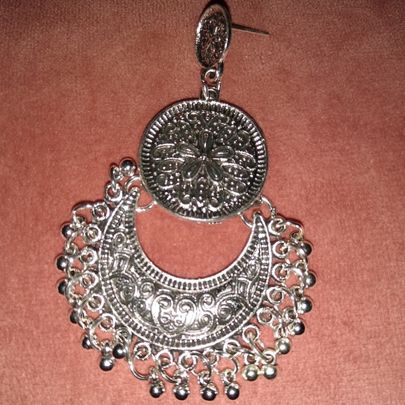 Bohemian Mandala Chandelier Earrings Silver Gypsy Filigree Lace New - Picture 8 of 9